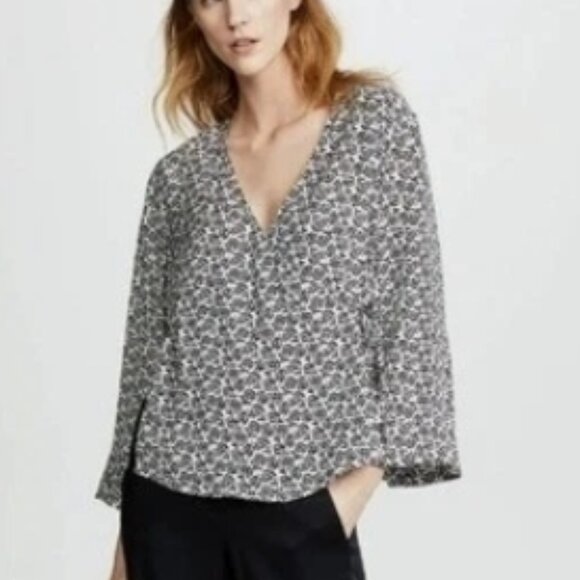 A.L.C. Ray Silk Wrap Blouse – Black & White Boho Floral – Size 4 – NWT - Picture 3 of 9